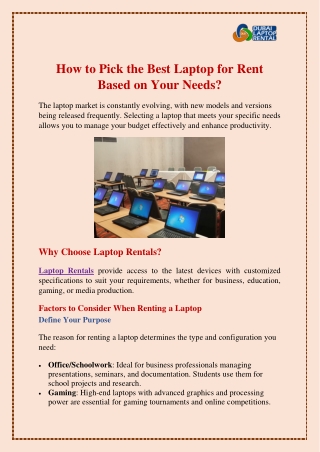 How to Pick the Best Laptop for Rent Based on Your Needs?