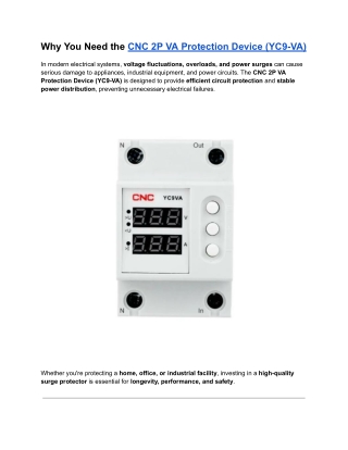 Why You Need the CNC 2P VA Protection Device (YC9-VA)