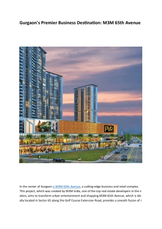 Discover M3M 65th Avenue: A Lifestyle Destination in Sector 65, Gurgaon