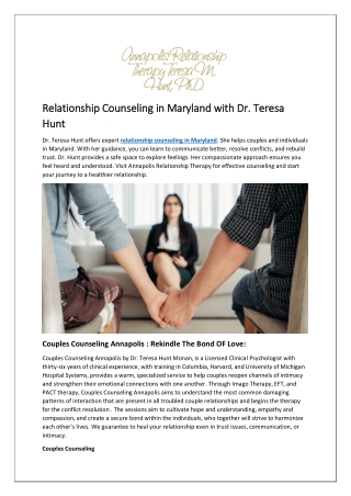 Relationship Counseling in Maryland with Dr. Teresa Hunt