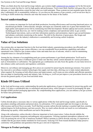 Gas Systems in the Food and Beverage Market