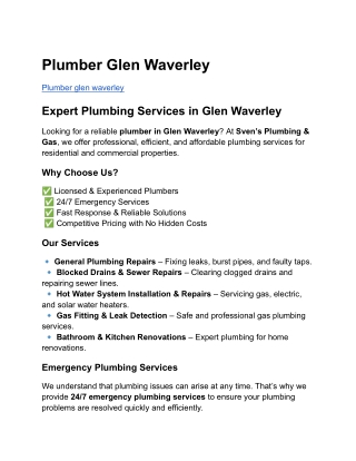 Expert Plumbing Services in Glen Waverley