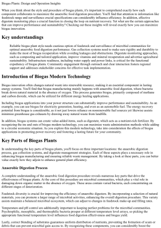Biogas Plant Kingdoms: Layout and Procedure Insights