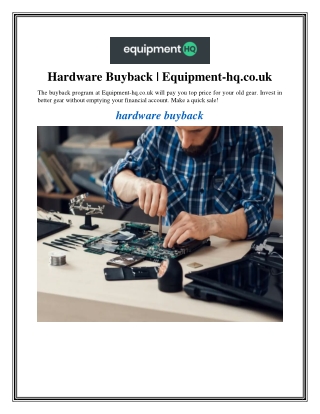 Hardware Buyback  Equipment-hq.co.uk