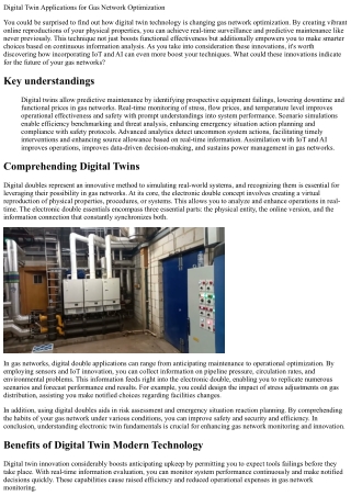 Digital Twin Applications for Gas Network Optimization