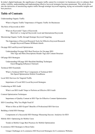 Maximizing Organic Traffic through Strategic Keyword Targeting
