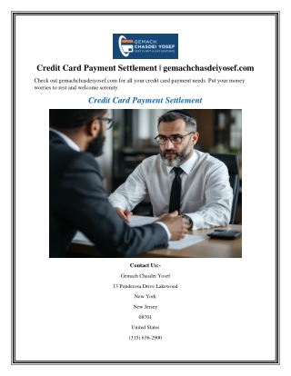 Credit Card Payment Settlement gemachchasdeiyosef.com