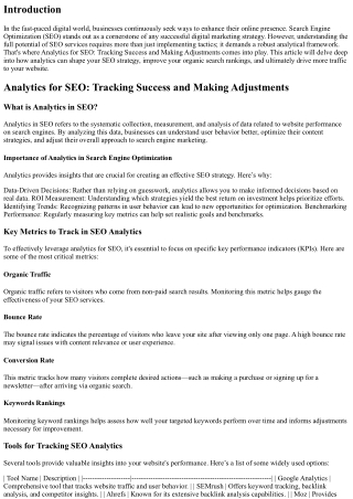 Analytics for SEO: Tracking Success and Making Adjustments