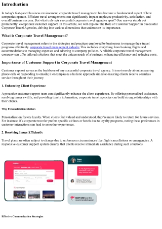 The Role of Customer Support in Successful Corporate Travel Agencies