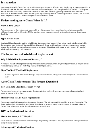 A Beginner's Guide to Understanding Your Car's Auto Glass Needs