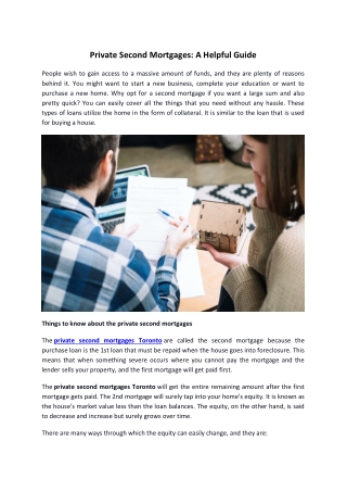 Private Second Mortgages A Helpful Guide