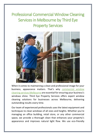 Professional Commercial Window Cleaning Services in Melbourne by Third Eye Property Services