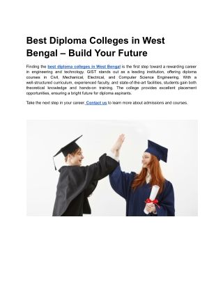 Best Diploma Colleges in West Bengal – Build Your Future