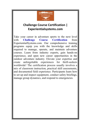Challenge Course Certification  Experientialsystems.com