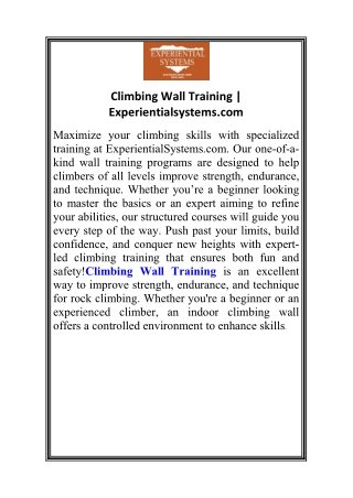 Climbing Wall Training  Experientialsystems.com