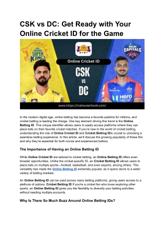 CSK vs DC_ Get Ready with Your Online Cricket ID for the Game