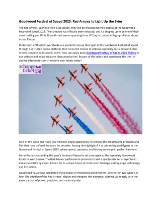 Red Arrows to Light Up the Skies at Goodwood Festival of Speed 2025