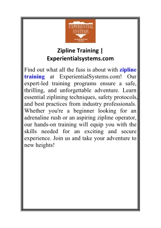 Zipline Training  Experientialsystems.com
