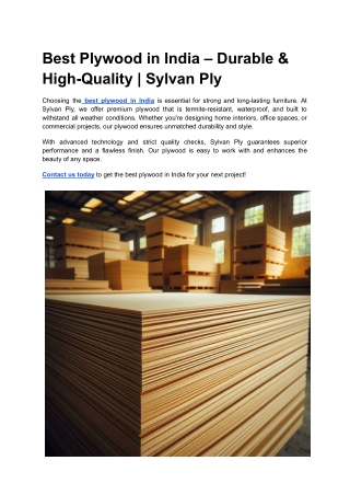 Best Plywood in India – Durable & High-Quality _ Sylvan Ply