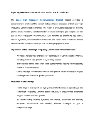 Super High Frequency Communication Market Size & Trends 2037