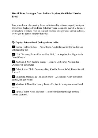World Tour Packages from India  Explore the Globe Hassle-Free
