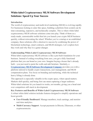 White-label Cryptocurrency MLM Software Development Solutions: Speed Up Your Suc