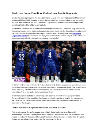 Conference League Final Draw Chelsea Learn Last-16 Opponents