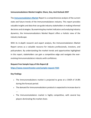 Immunomodulators Market Insights: Share, Size, And Outlook 2037