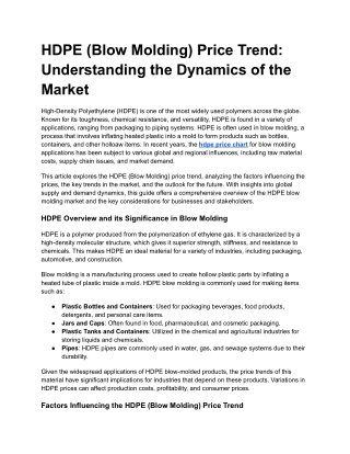 HDPE (Blow Molding) Price Trend_ Understanding the Dynamics of the Market