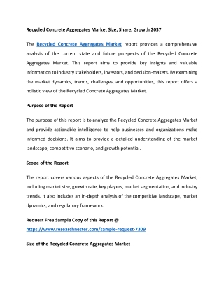 Recycled Concrete Aggregates Market Size, Share, Growth 2037