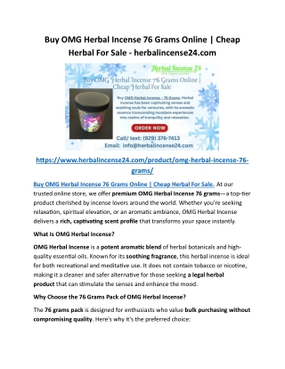 Buy OMG Herbal Incense 76 Grams Online Cheap Herbal For Sale - herbalincense24