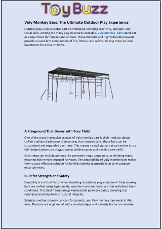 Vuly Monkey Bars and The Ultimate Outdoor Play Experience