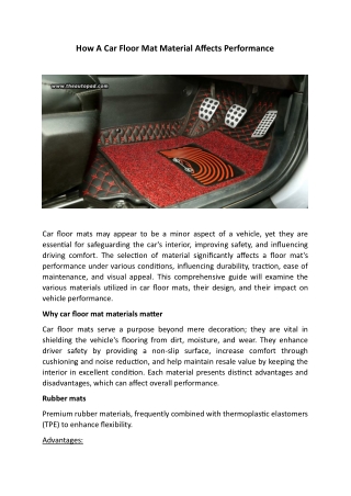 How A Car Floor Mat Material Affects Performance
