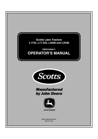John Deere L17.542 Scotts Lawn Tractors Operator’s Manual Instant Download (Pin.010001-) (Publication No.OMGX20928)