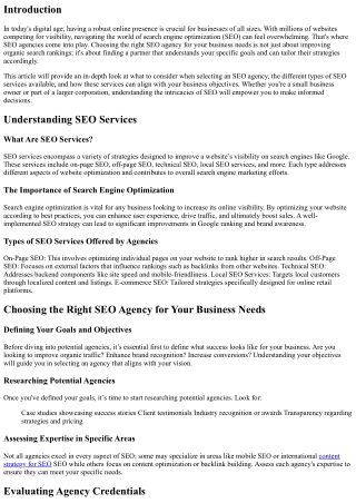 Choosing the Right SEO Agency for Your Business Needs
