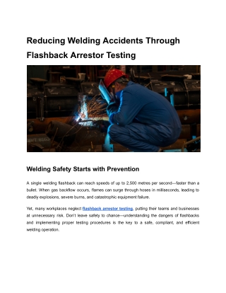 Reducing Welding Accidents Through Flashback Arrestor Testing