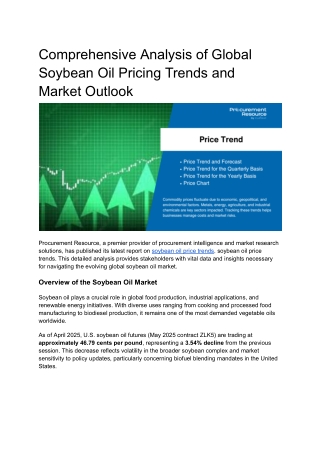 Comprehensive Analysis of Global Soybean Oil Pricing Trends and Market Outlook