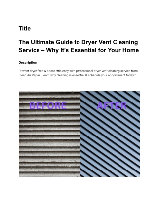 Dryer Vent Cleaning Service