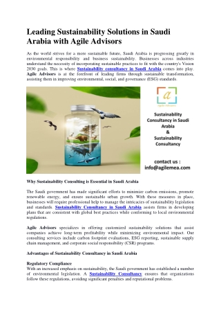 Leading Sustainability Solutions in Saudi Arabia with Agile Advisors