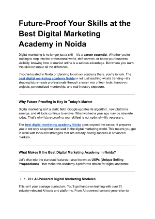 Future-Proof Your Skills at the Best Digital Marketing Academy in Noida