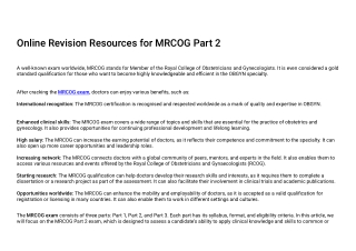 Online Revision Resources for MRCOG Part 2
