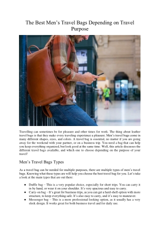 The Best Mens Travel Bags Depending on Travel Purpose