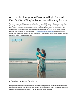 Are Kerala Honeymoon Packages Right for You Find Out Why They’re Perfect for a Dreamy Escape!