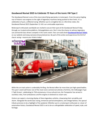 Goodwood Revival 2025 to Celebrate 75 Years of the Iconic VW Type 2