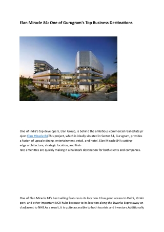 Elan Miracle Sector 84 Gurgaon: A Premium Mixed-Use Development