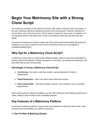 Begin Your Matrimony Site with a Strong Clone Script