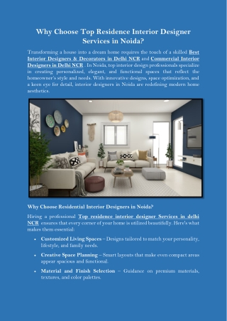 Why Choose  Top Residence Interior Designer Services in Noida
