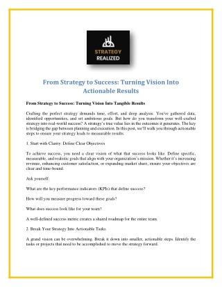 From Strategy to Success: Turning Vision Into Tangible Results