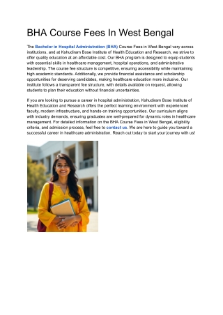 BHA Course Fees In West Bengal