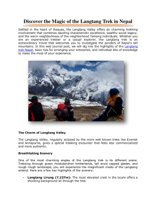 Discover the Magic of the Langtang Trek in Nepal